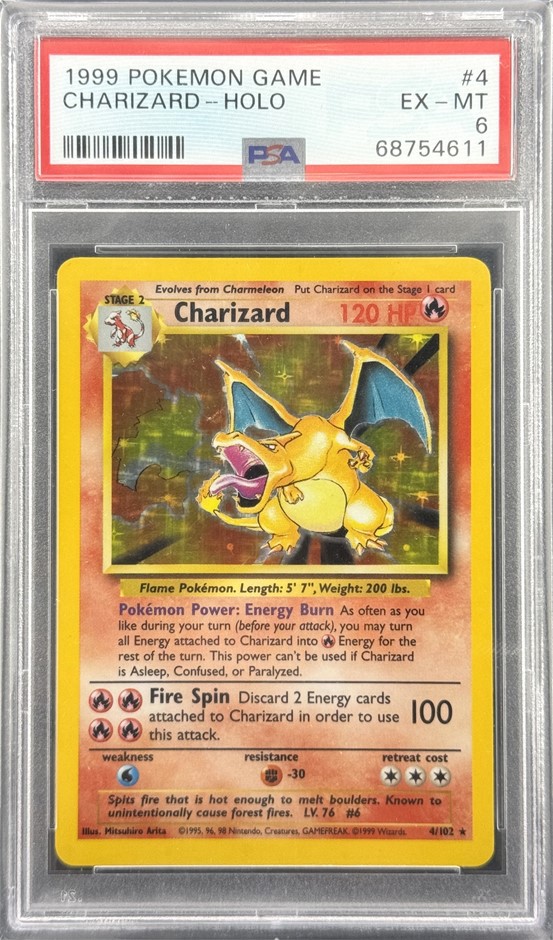 1999 BASE SET POKEMON GAME CHARIZARD HOLO CARD (PSA GRADED EXMT 6) Auction (00022557940