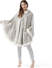 COMFORT SPACES Glimmersoft Plush to Sherpa Pocket Hooded Angel Wrap, Grey.