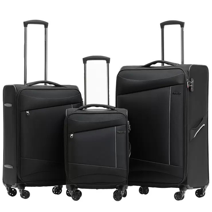 TOSCA Flight Softside Luggage 3 Piece Set, Black Grey,  Large: 78cm, Medium