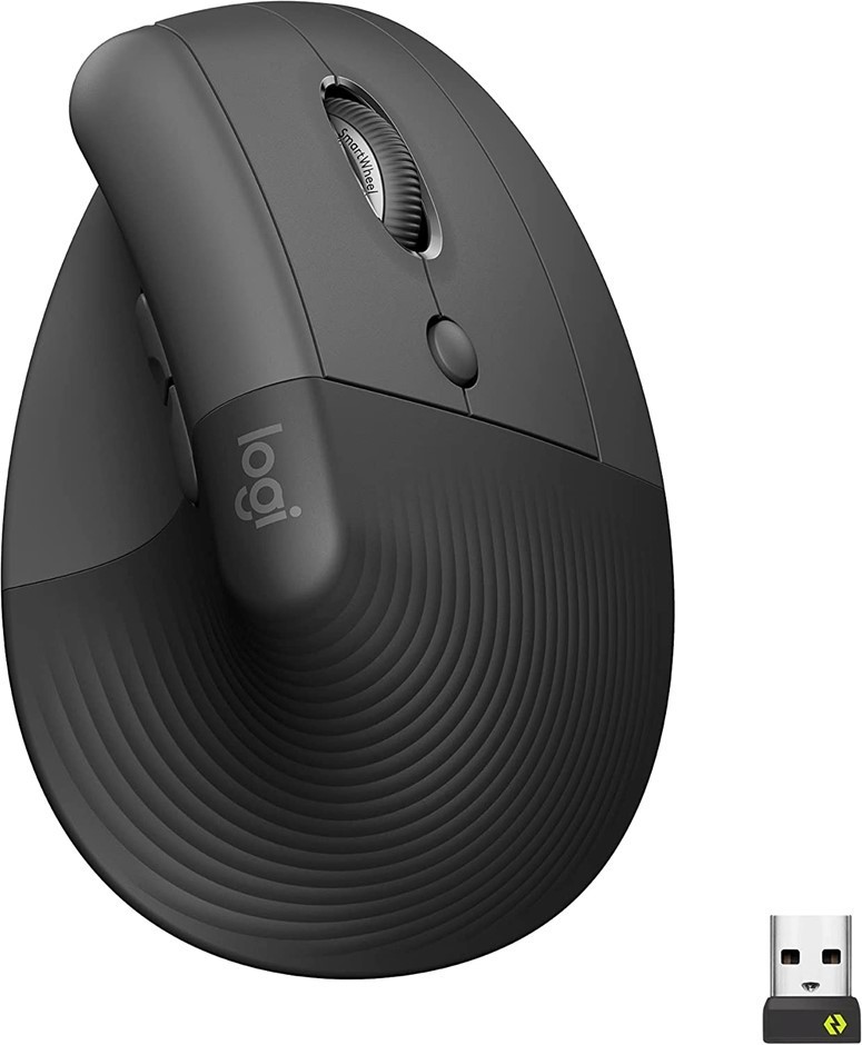 LOGITECH Lift Vertical Ergonomic Mouse, Graphite. NB: Used, Missing Dongle.