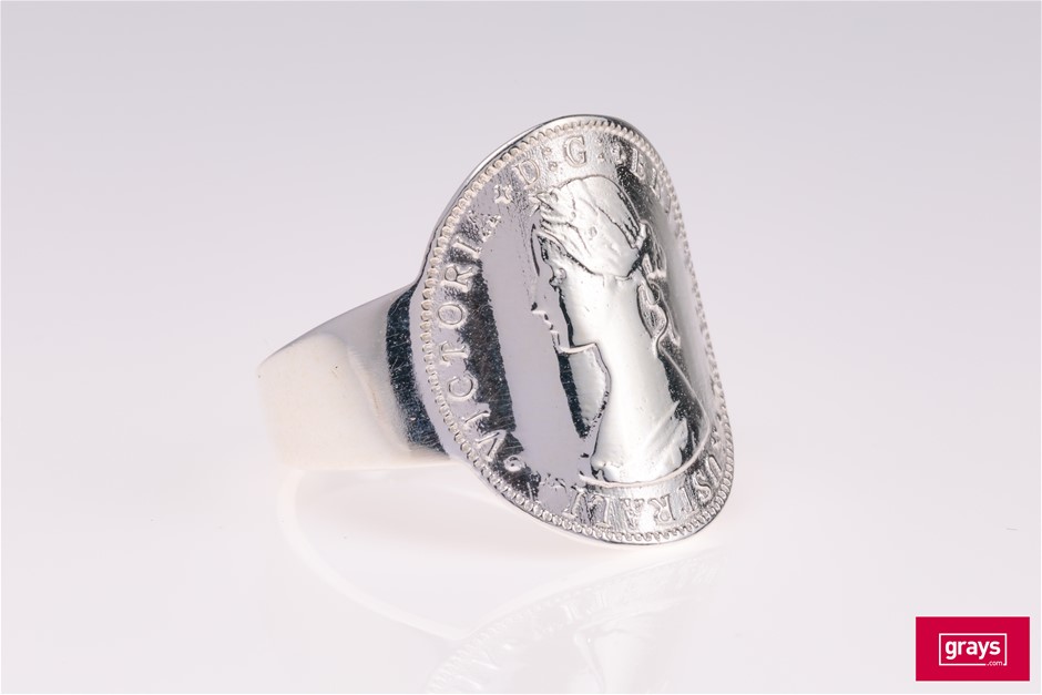 VON TRESKOW - STERLING SILVER AUSTRALIAN TOKEN CURVED RING Auction ...