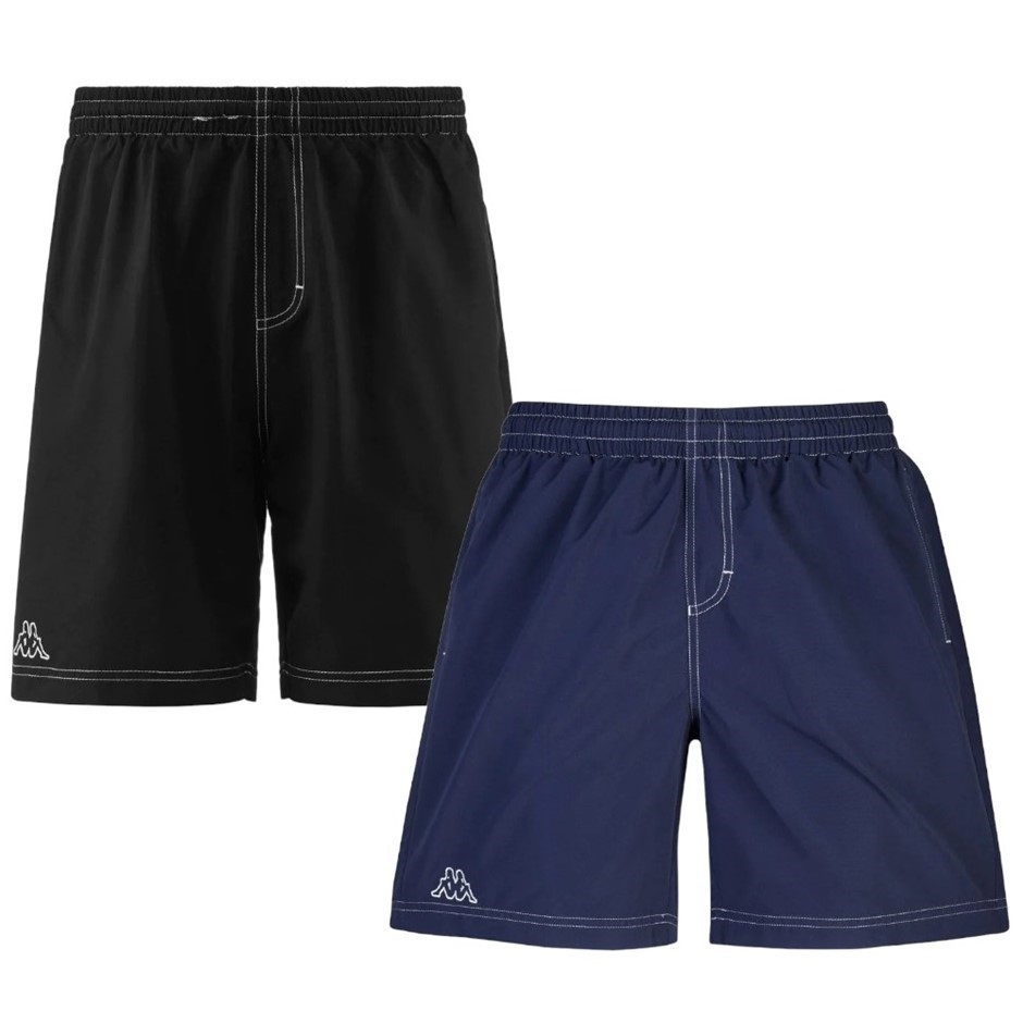 2 x KAPPA Men's Logo Zolg Shorts, Size 2XL, 100% Polyester, Black & Blue Ma
