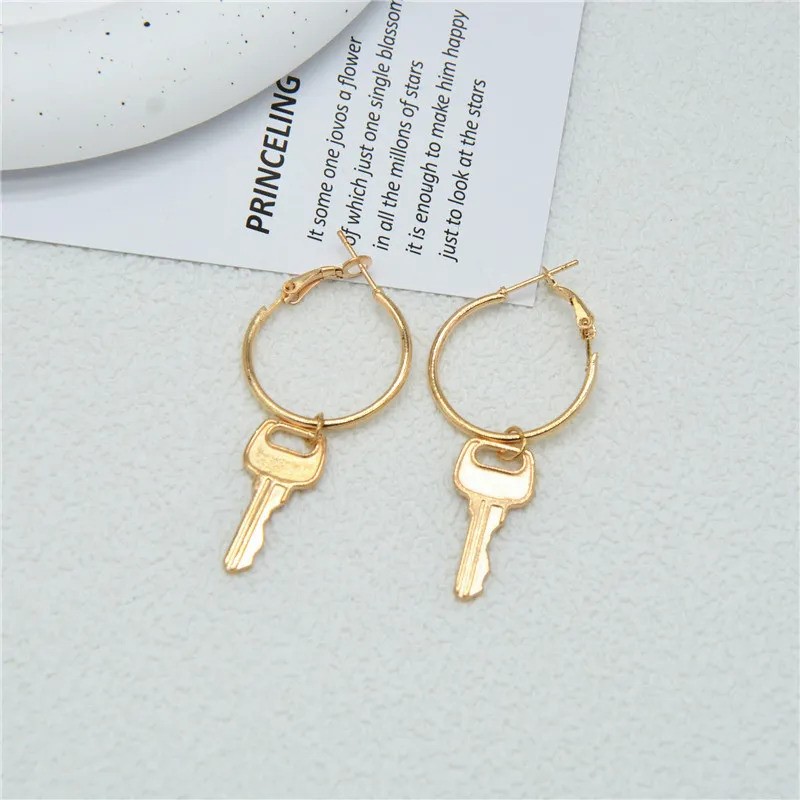 Elegant 18K Yellow Gold plated Key Drop Earrings