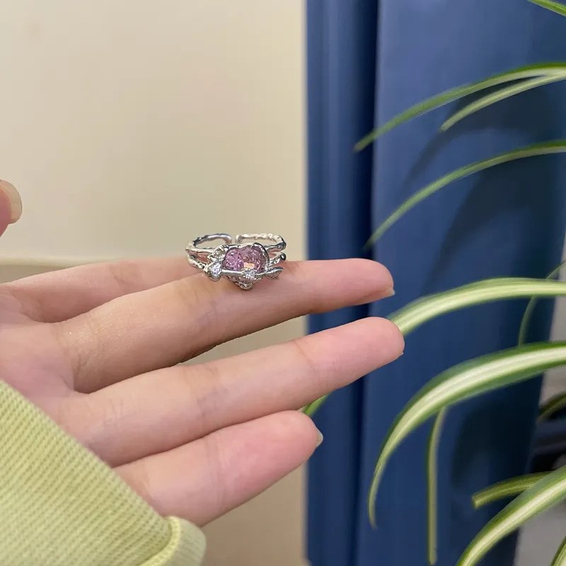 Elegant 18K White Gold plated pink CZ heart Ring Adjustable