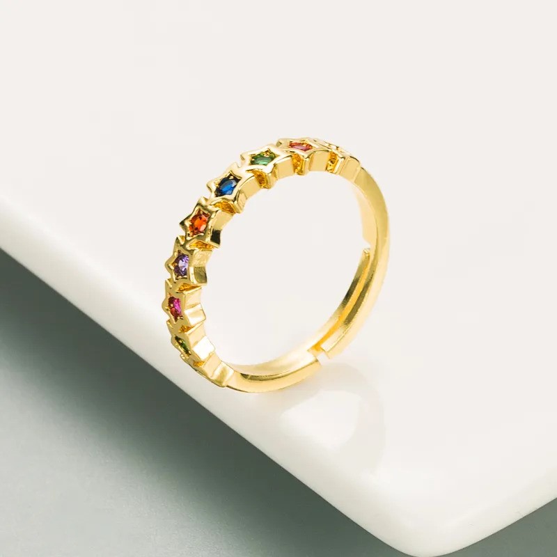 Elegant 18K Yellow Gold Plated Simulated Coloured Stones Adjustable Ring