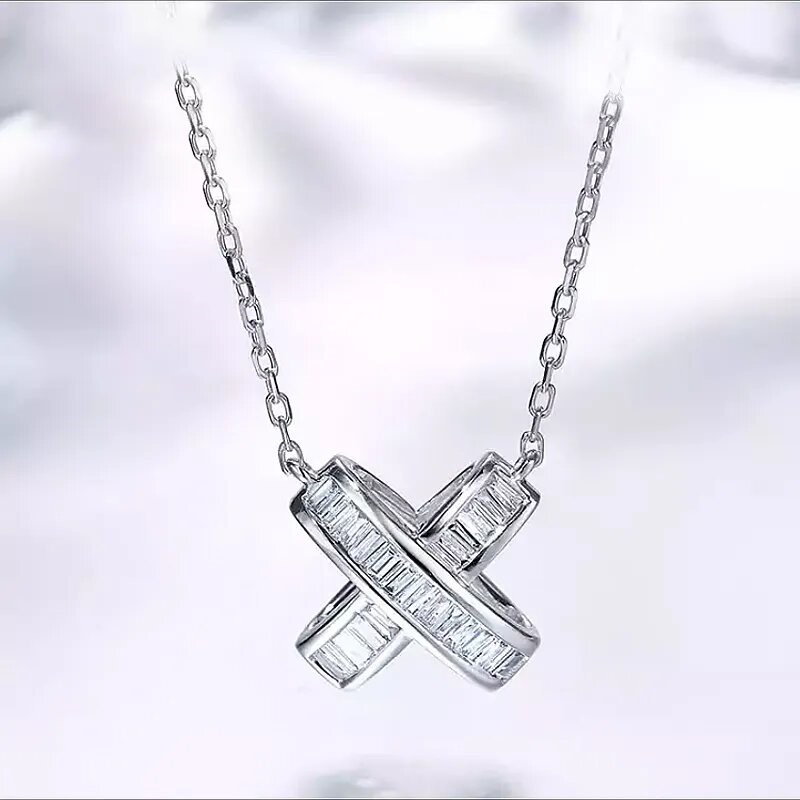 Elegant 18K White Gold plated White Cz Cross Pendant Necklace