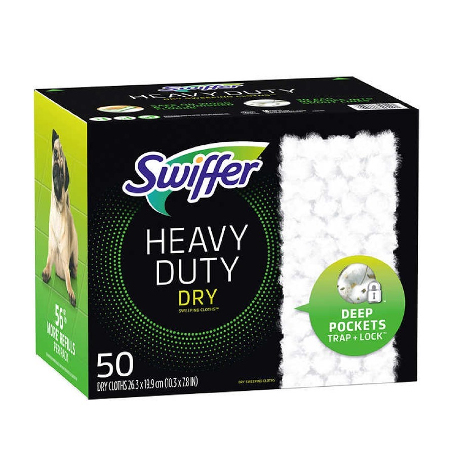 SWIFFER Box of 50pc Heavy Duty Dry Cloths. N.B: Damaged packaging & approx.