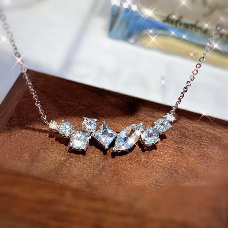Elegant 18K White Gold Plated Diamonds Simulants Necklace