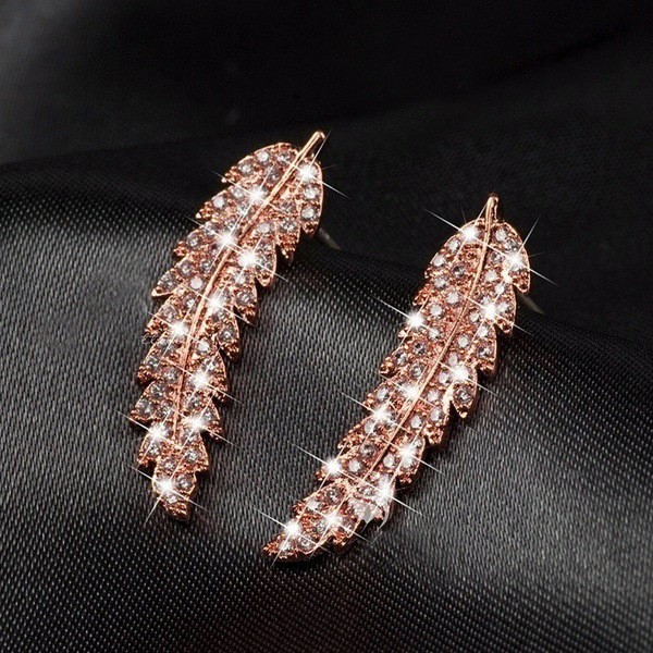 Elegant 18K Rose Gold Plated Diamonds Simulants Earrings