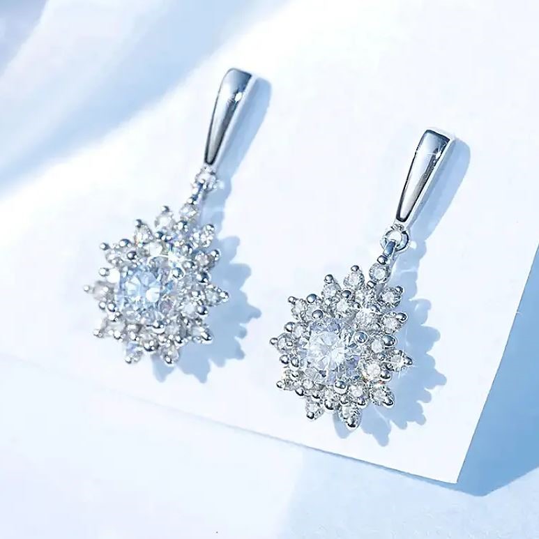 Elegant 18K White  Gold plated Flower CZ Drop Lovely Wedding Earrings