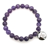 Natural Round Amethyst & Personalized Letter 'X'   with CZ Jewelry Bracelet