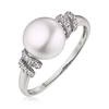 Genuine 9ct  White gold Natural  Diamond &White Button Pearl  Ring  Size 7