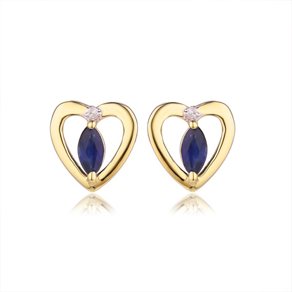 Genuine 9ct Yellow gold Luxury Diamond & Natural Sapphire  Studs Earrings