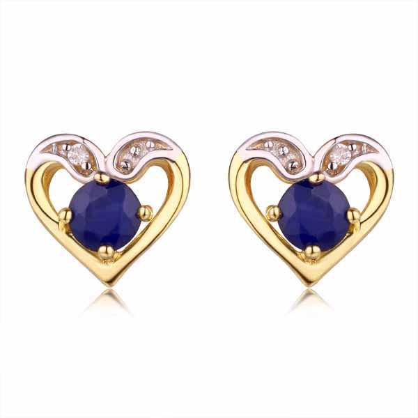 Genuine 9ct Yellow gold Luxury Diamond & Natural Sapphire  Studs Earrings
