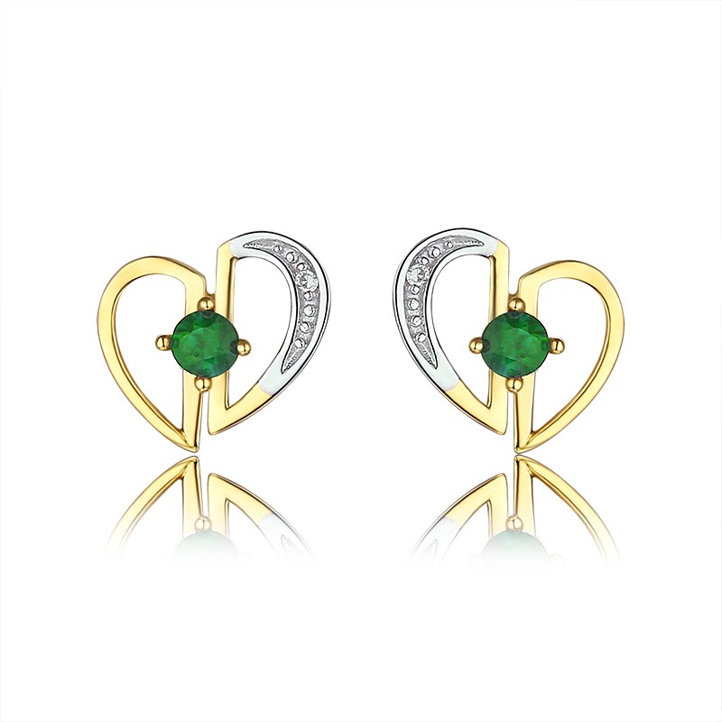 Genuine 9ct Yellow gold Luxury Diamond & Natural Emerald Studs Earrings