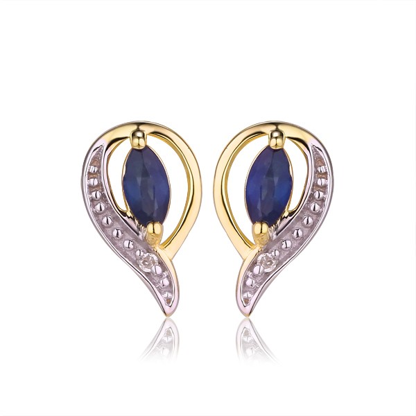 Genuine 9ct Yellow gold Luxury Diamond & Natural Sapphire Studs Earrings