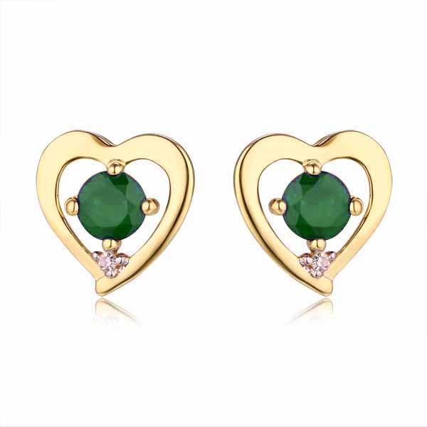 Genuine 9ct Yellow gold Luxury Diamond & Natural Emerald Studs Earrings
