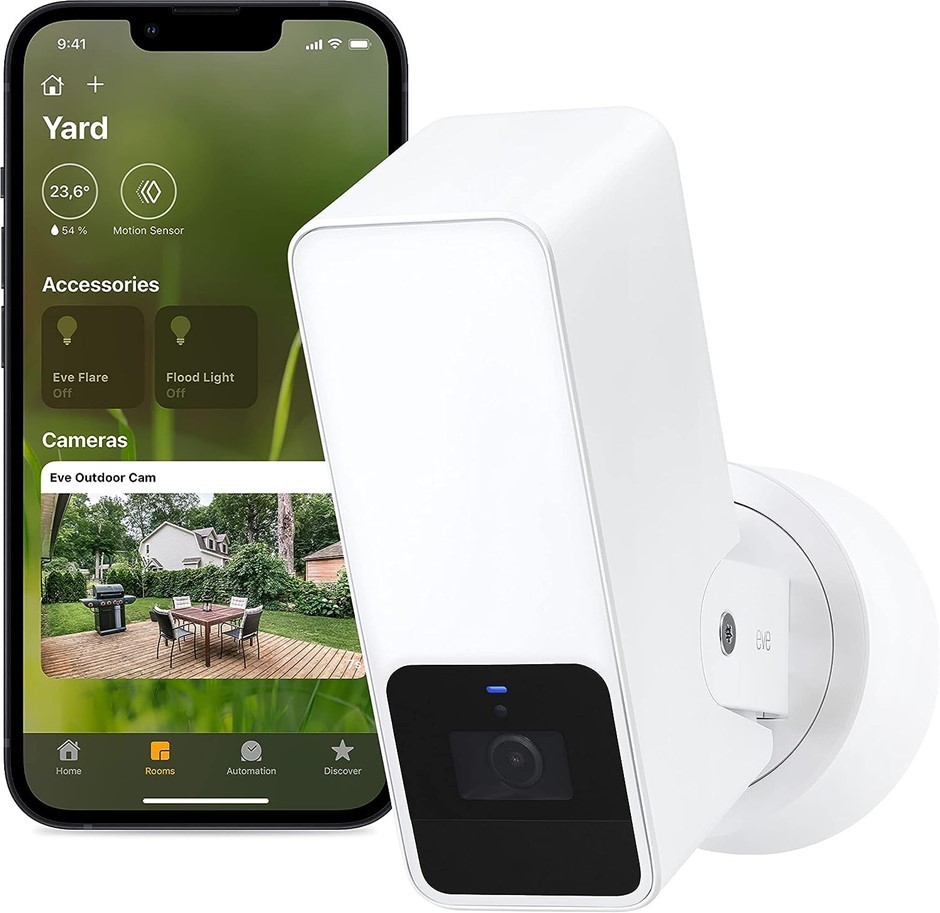 EVE Outdoor Cam (White Edition) – Secure floodlight Camera, Privacy (HomeKi