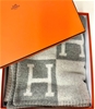 HERMES Cashmere/Wool Large ``H`` Grey Blanket