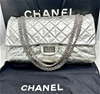 Chanel 2.55 Metallic Silver Leather Double Flap Handbag