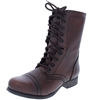 STEVE MADDEN Women's Troopa Lace-Up Boot, Size US 8.5, Brown Leather.  Buye