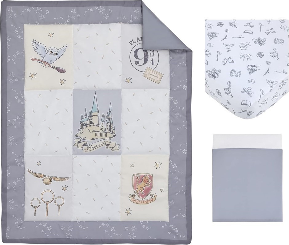 NOJO Warner Brothers Harry Potter 3PC Nursey Crib Bedding Set, Grey and Whi