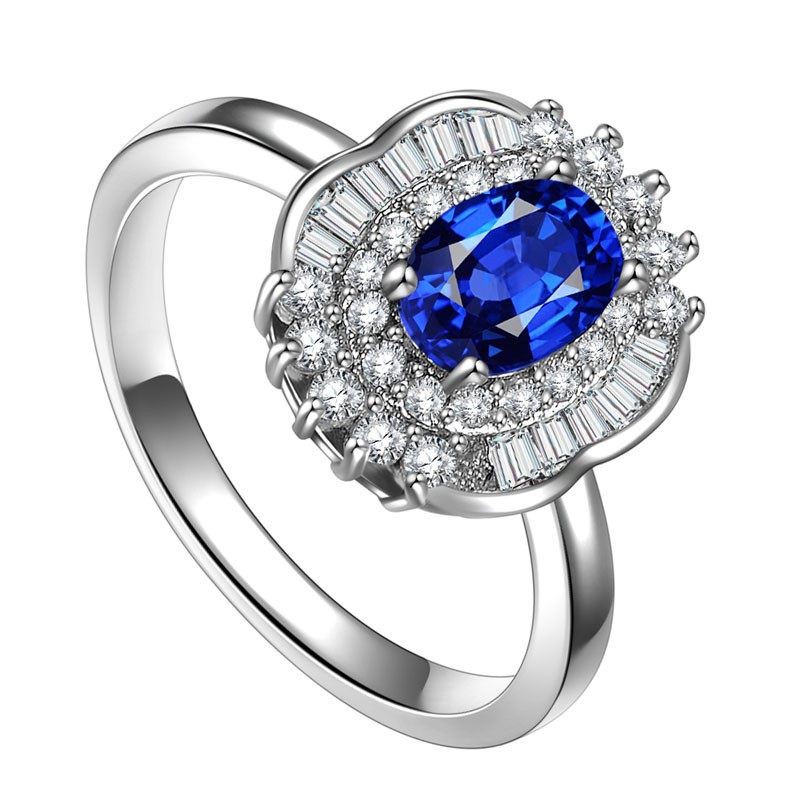 Elegant 18K White Gold plated Simulated Diamond and Sapphire Ring Size 8