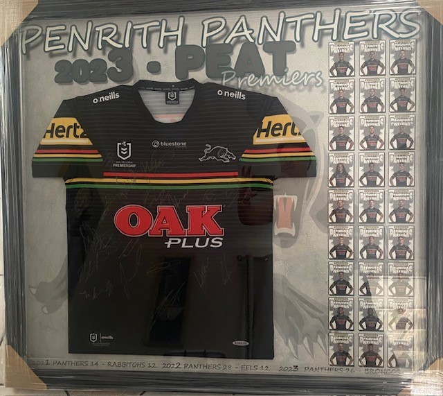 Penrith Panthers 2023 3Peat squad signed jersey custom framed Auction ...