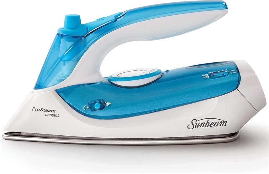 SUNBEAM Pro Steam Compact Iron Travel Iron Foldable Handle Dual Voltage 100