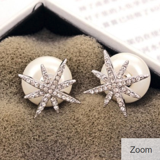 Elegant 18K White Gold plated Simulated Diamond and Pearl Earrings