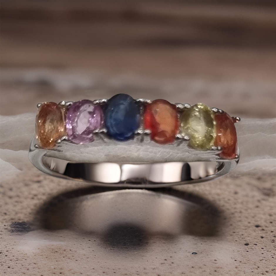 18k White Gold Vermeil 3*4 mm* 6pcs natural heated sapphire adjustable ring