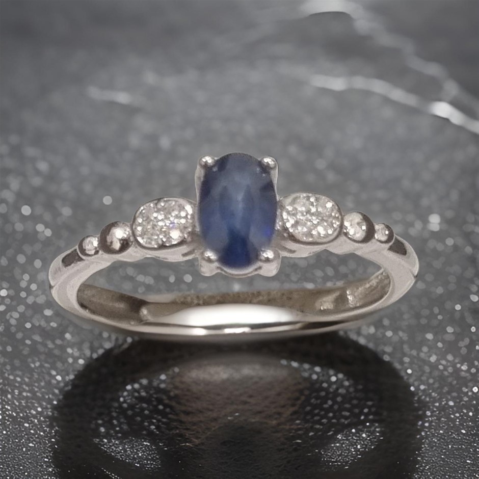18k White Gold Vermeil 4*6 mm natural heated sapphire adjustable rings