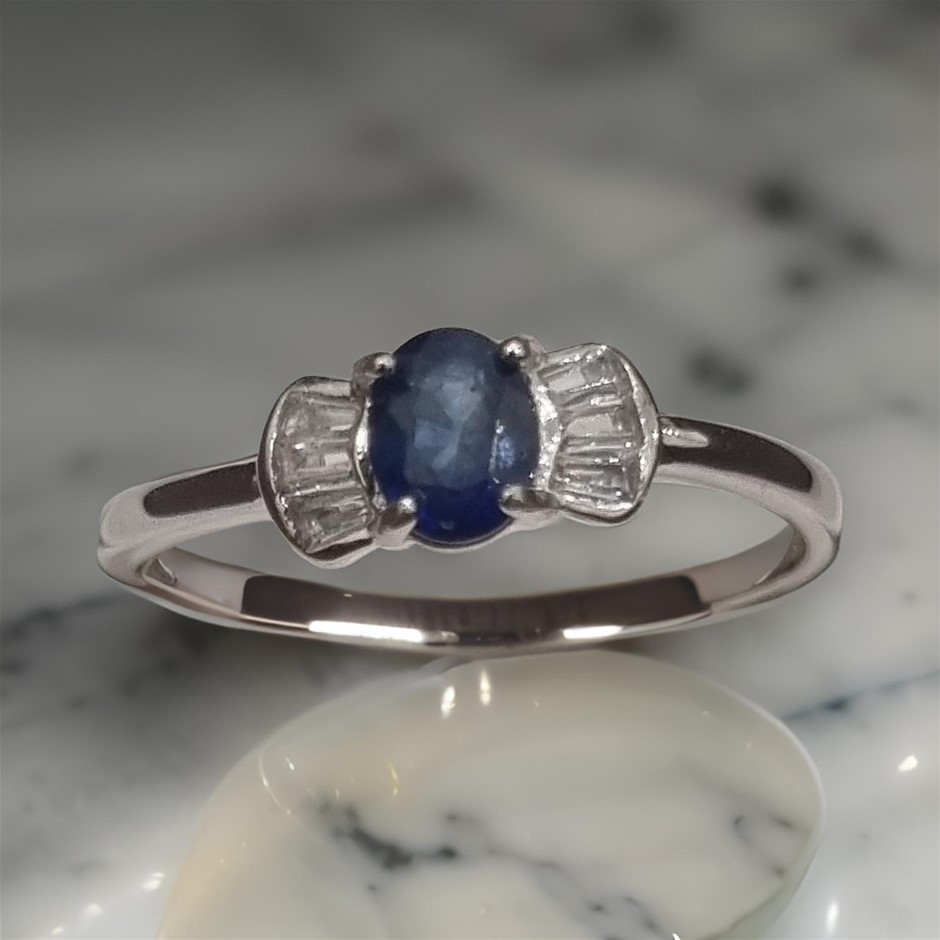 18k White Gold Vermeil 4*5 mm natural heated sapphire adjustable rings