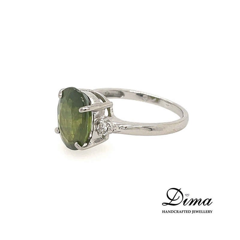 Sapphire Ring With 0.03Ct Diamond In 9ct White Gold main image 1