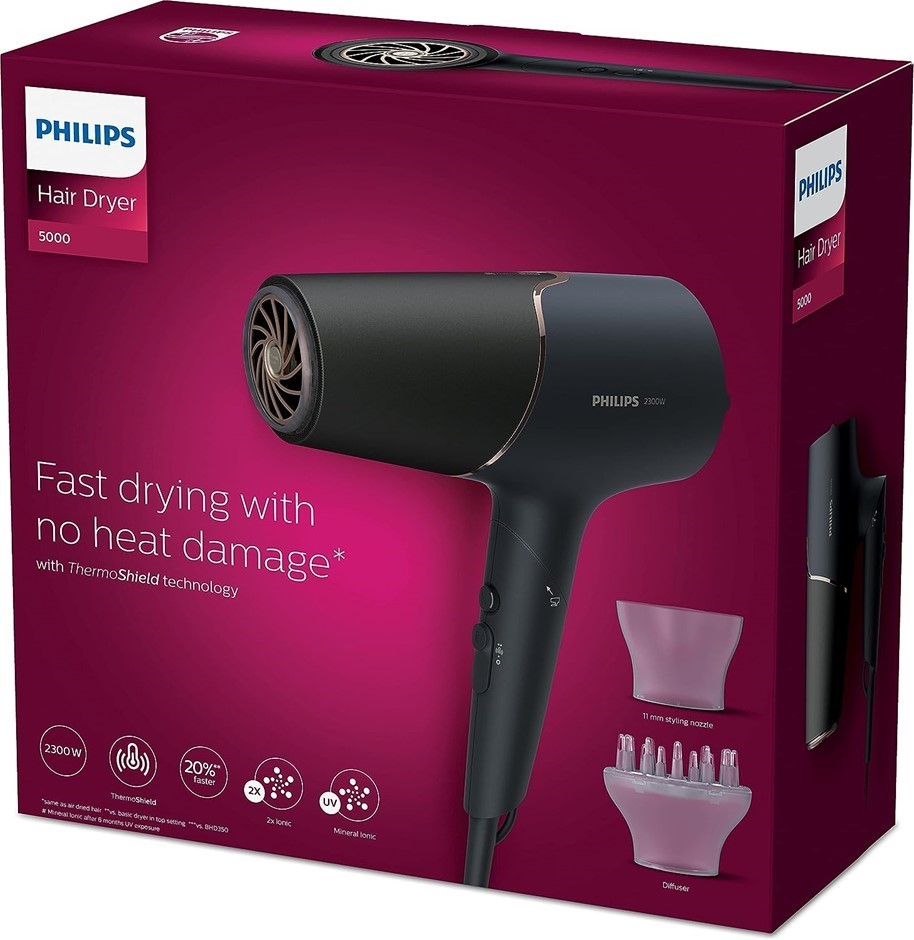 PHILIPS Hair Dryer 5000. Colour: Anthracite Satin And Rose Champagne. NB: S