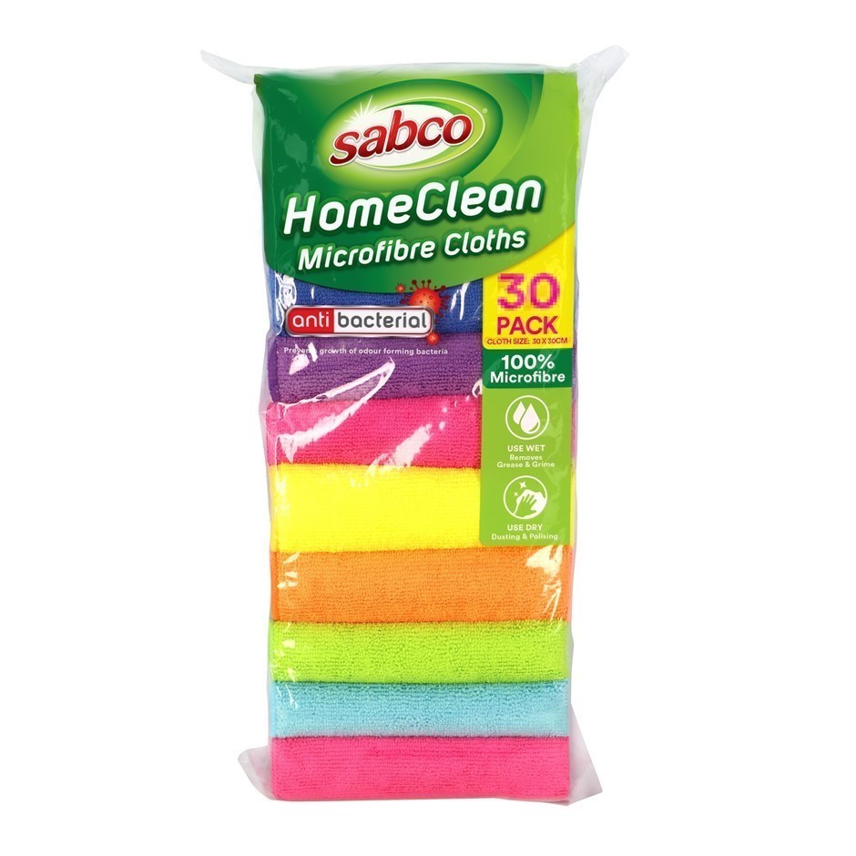 2 x SABCO 30pk HomeClean Microfibre Cloths, Assorted Colours. NB: Damaged p