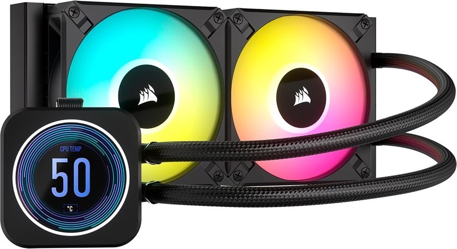 CORSAIR iCUE H100i ELITE LCD XT Liquid CPU Cooler - IPS LCD Screen - Two AF