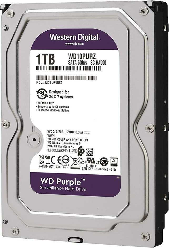 WD Purple 1TB 3.5" Surveillance HDD, WD10PURZ. NB: Not in original box.