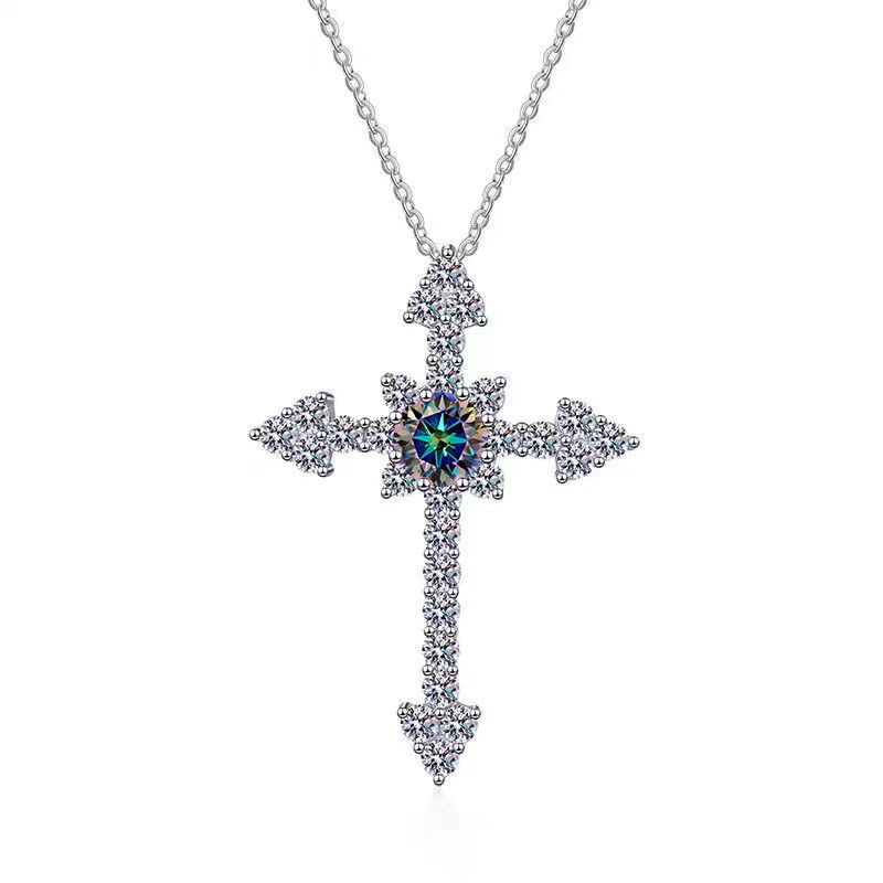 Real Gold Vermeil-GRA-certified 1.00 Ct VVS1 Blue-Green Moissanite Necklace