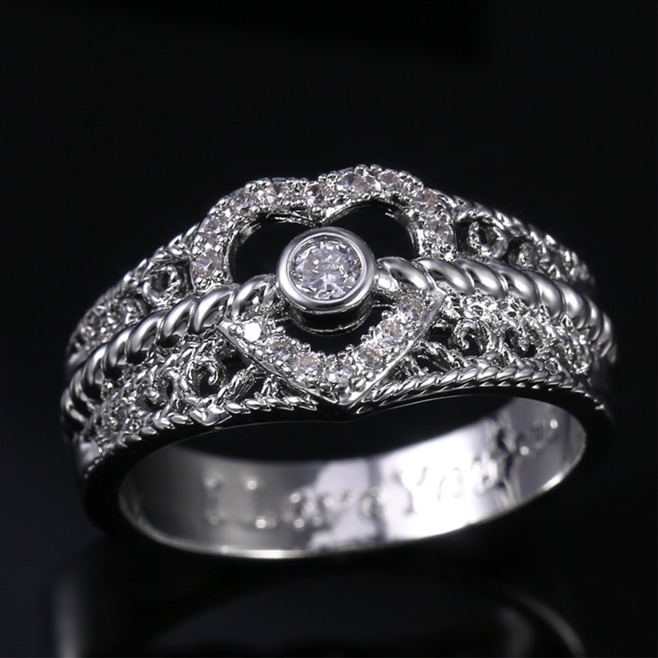 Elegant 18K White Gold plated Simulated Diamond Ring Size 7