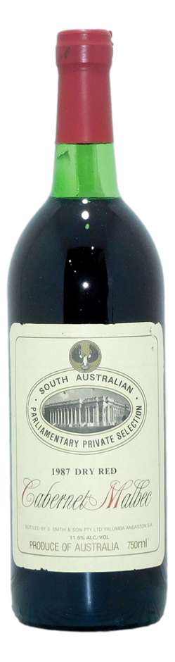 S Smith & Sons SA Parliamentary Cab Malbec 1987 (1x 750mL), SA. 