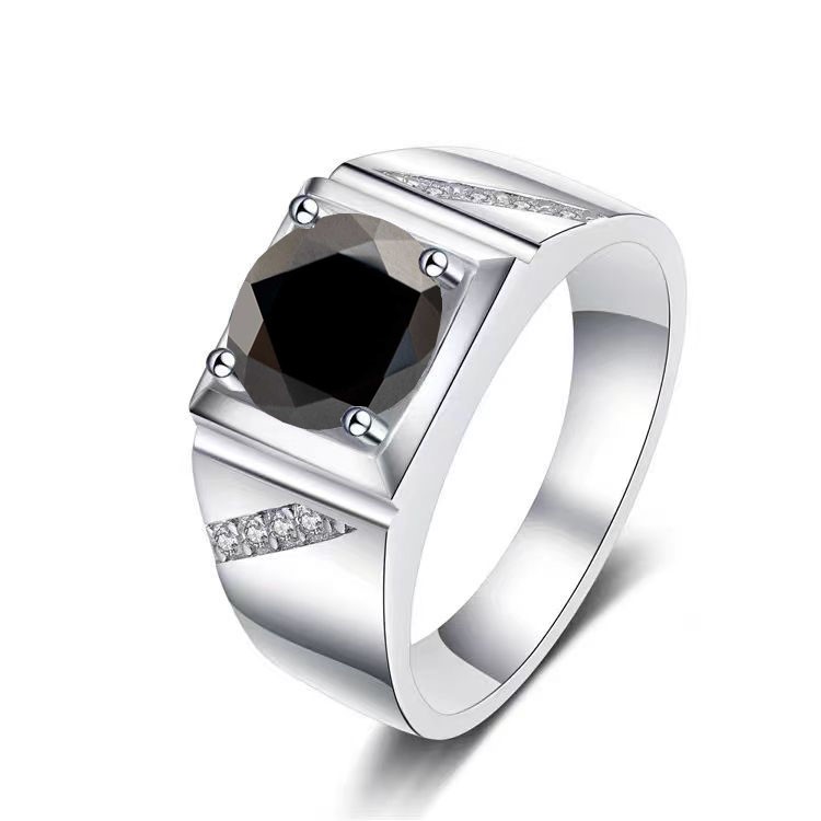 GRA-certified 2.00-Carat Black Moissanite Ring Size 9