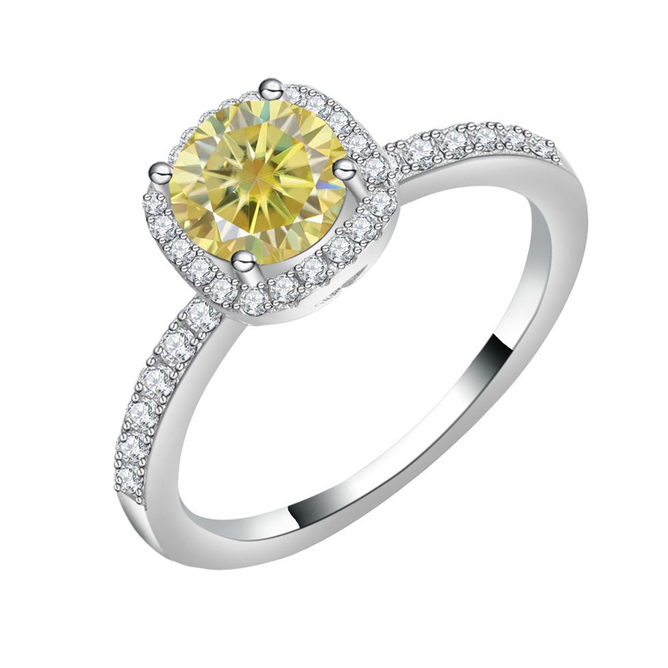 GRA-certified 1.00-Carat Yellow Moissanite Ring Size 7