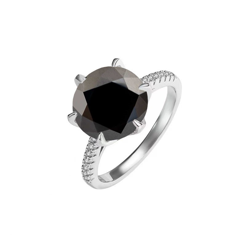 GRA-certified 5.00-Carat Black Moissanite Ring Size 8