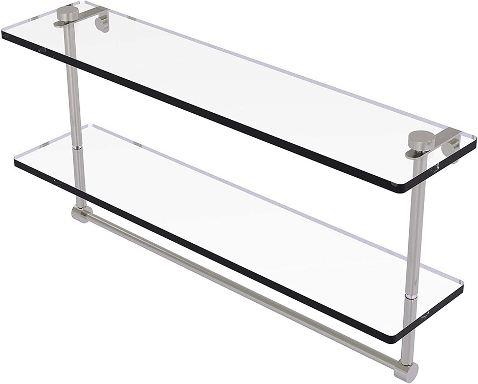 ALLIED BRASS 22 Inch Two Tiered Glass Shelf with Integrated Towel Bar.