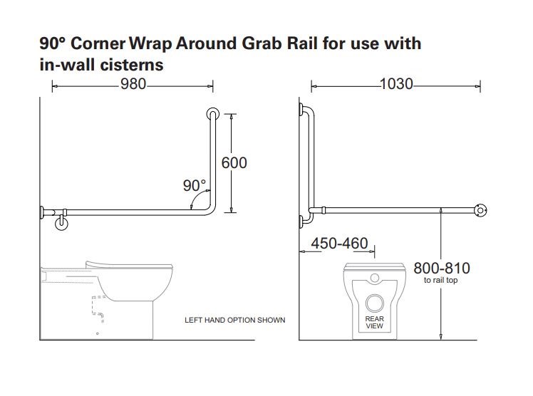 Left Hand 90 degree Corner Grab Rail (From seated perspective)