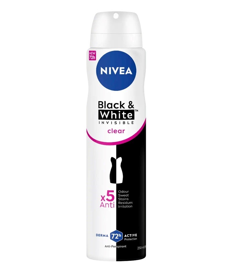 6 x NIVEA Women's Black & White Invisible Clear Anti-Perspirant, 250mL.