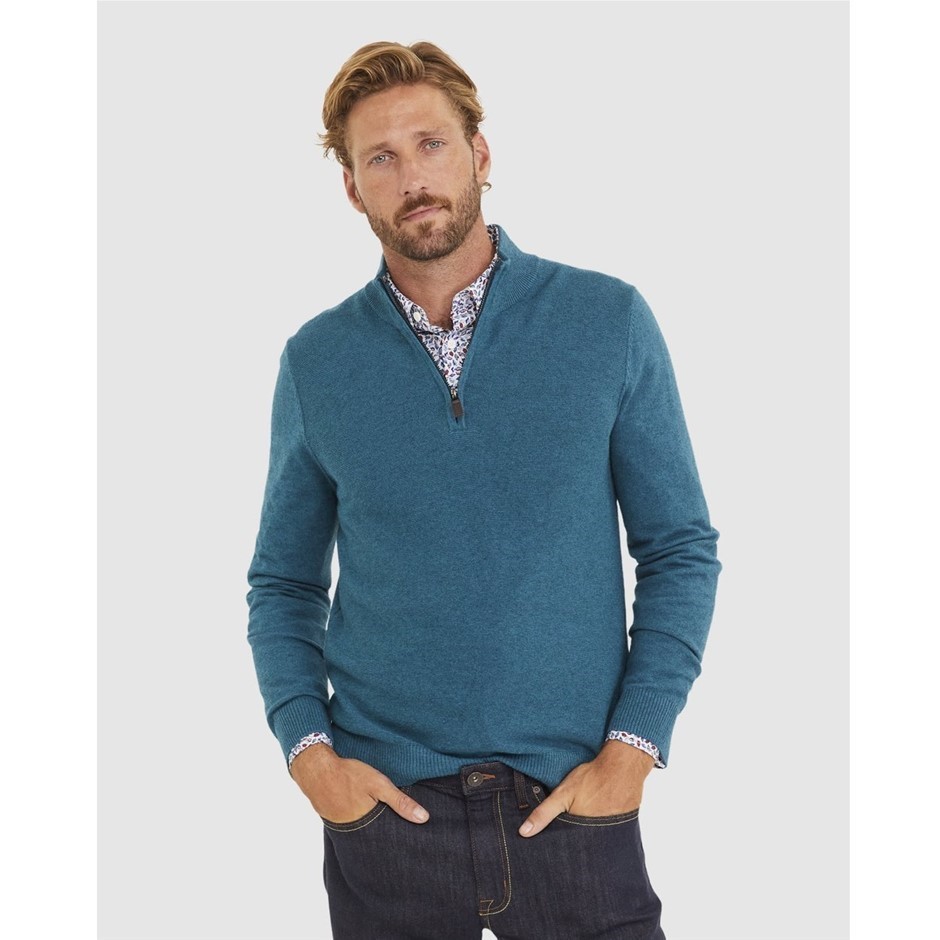 SPORTSCRAFT Men's Quarter Zip Sweater, Size M, Cotton, Mountain Blue, AG206