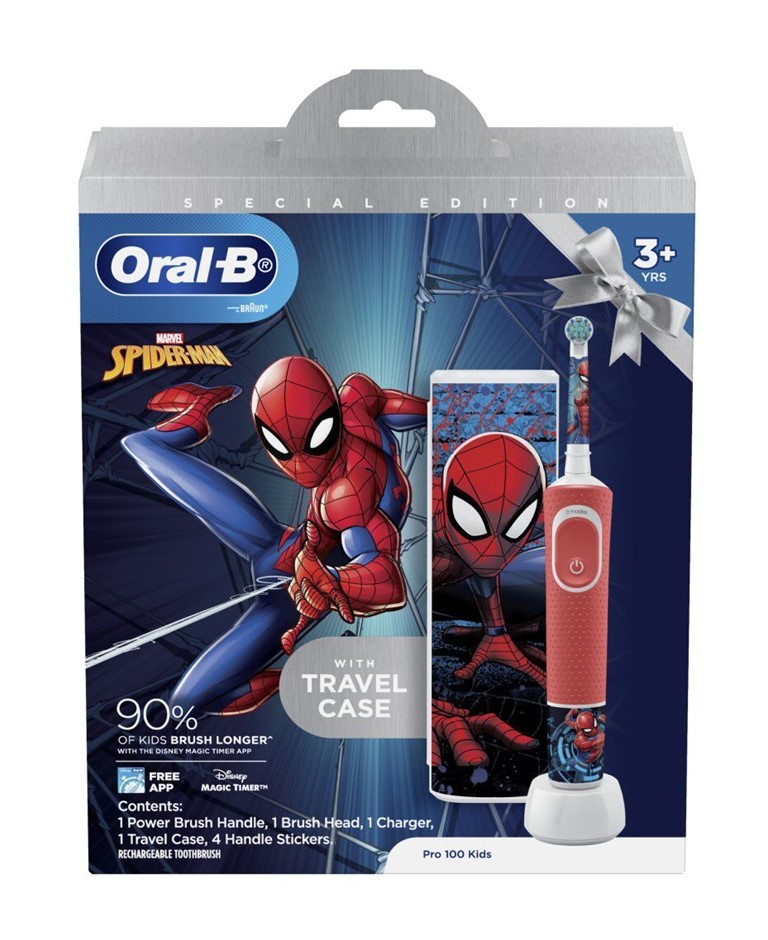 ORAL-B Pro 100 Kids Spiderman Electric Toothbrush with Travel Case ...