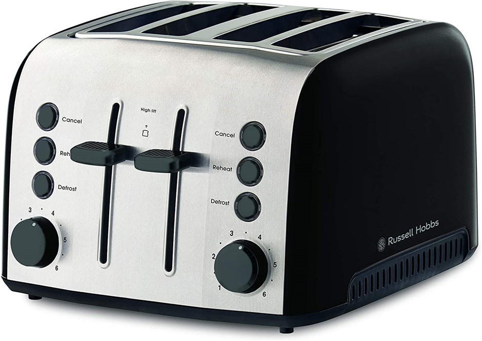 RUSSELL HOBBS Brooklyn Toaster 4 Slice, Extra Wide Toasting Slots, Black.